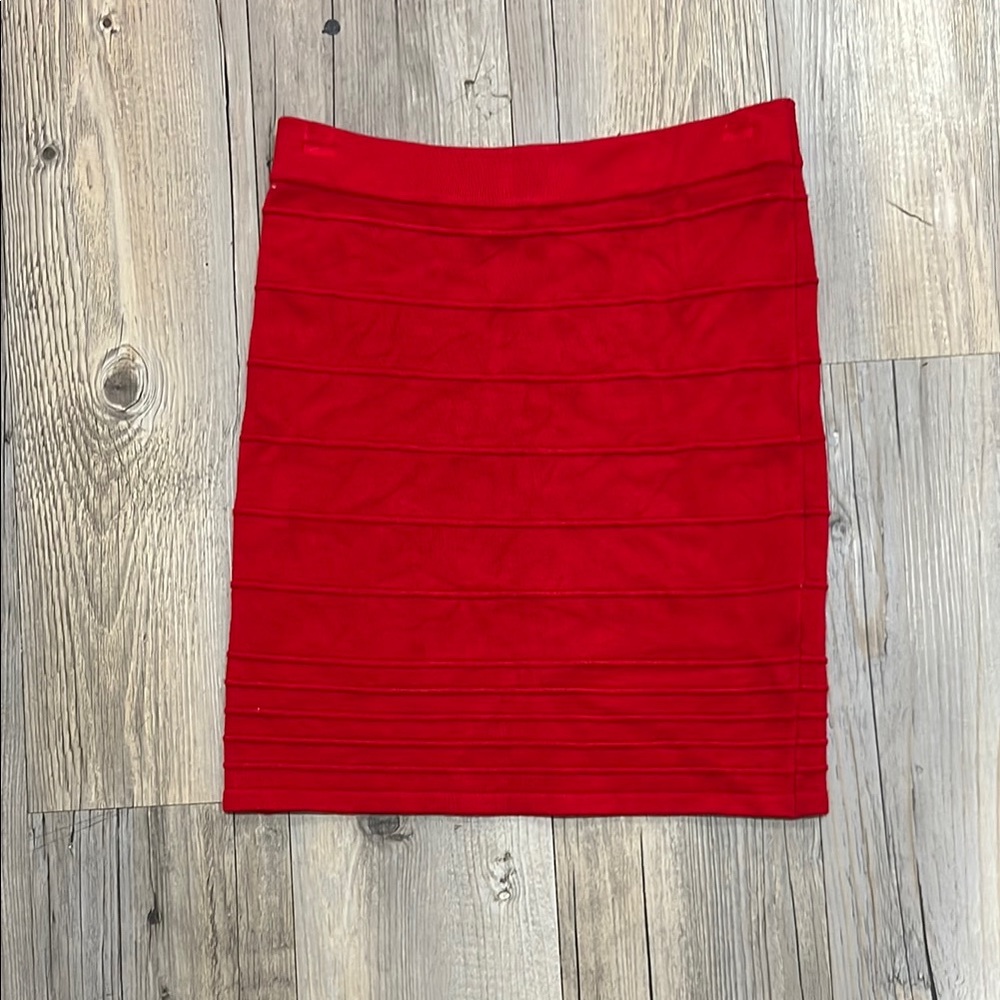 Charlotte Russe Red Ribbed Pencil Midi Skirt